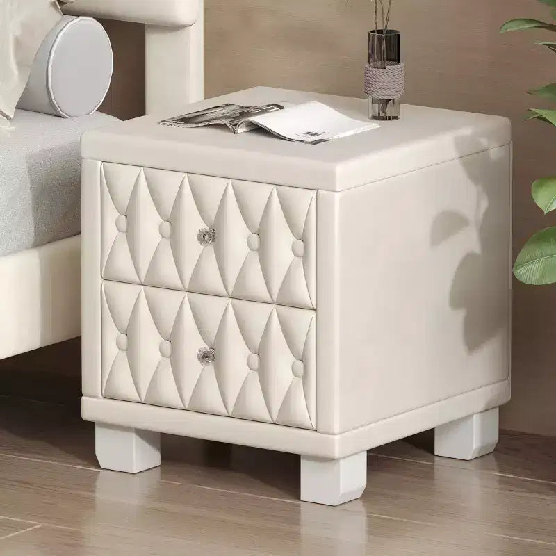 Table de chevet élégante en velours avec 2 tiroirs, table de chevet capitonnée avec poignées en cristal pour chambre ou salon - Panipeachy