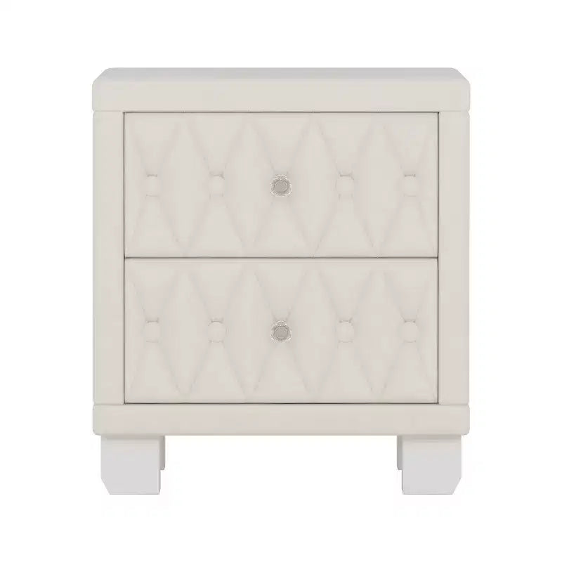 Table de chevet élégante en velours avec 2 tiroirs, table de chevet capitonnée avec poignées en cristal pour chambre ou salon - Panipeachy