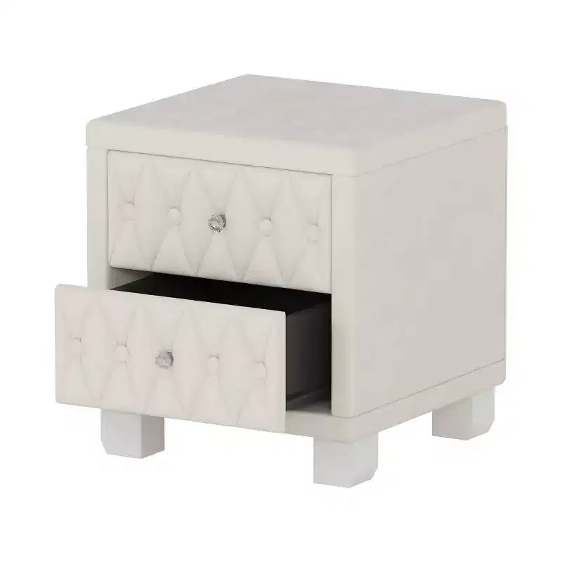 Table de chevet élégante en velours avec 2 tiroirs, table de chevet capitonnée avec poignées en cristal pour chambre ou salon - Panipeachy