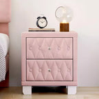 Table de chevet élégante en velours avec 2 tiroirs, table de chevet capitonnée avec poignées en cristal pour chambre ou salon - Panipeachy