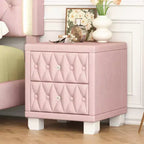 Table de chevet élégante en velours avec 2 tiroirs, table de chevet capitonnée avec poignées en cristal pour chambre ou salon - Panipeachy