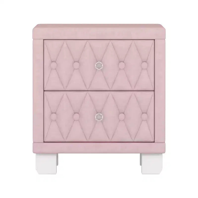 Table de chevet élégante en velours avec 2 tiroirs, table de chevet capitonnée avec poignées en cristal pour chambre ou salon - Panipeachy