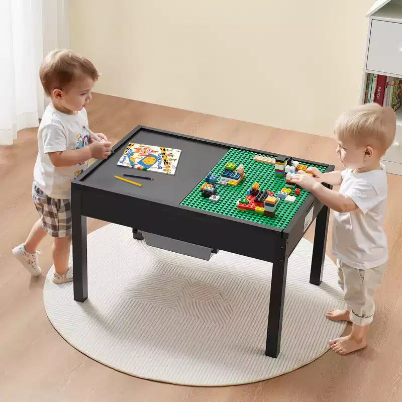 Table d'activités en bois VEVOR pour enfants, plateau double face pour blocs de construction, table de jeu multi-usage avec 2 bacs de rangement pour enfants de 3 ans et plus, noire
