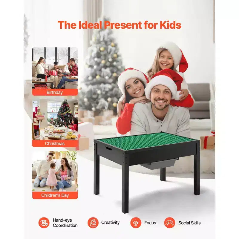 Table d'activités en bois VEVOR pour enfants, plateau double face pour blocs de construction, table de jeu multi-usage avec 2 bacs de rangement pour enfants de 3 ans et plus, noire