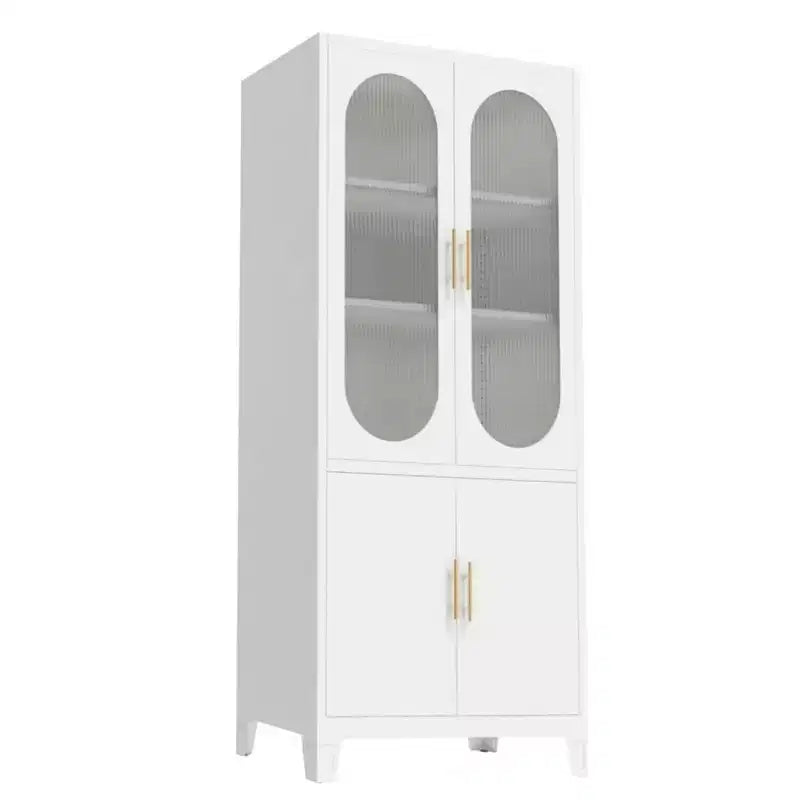 Meuble de salle de bain autoportant de 70 pouces, meuble de rangement haut avec portes en verre trempé dépoli, étagères réglables, rangement pour articles de toilette pour salon