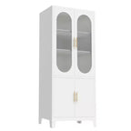 Meuble de salle de bain autoportant de 70 pouces, meuble de rangement haut avec portes en verre trempé dépoli, étagères réglables, rangement pour articles de toilette pour salon