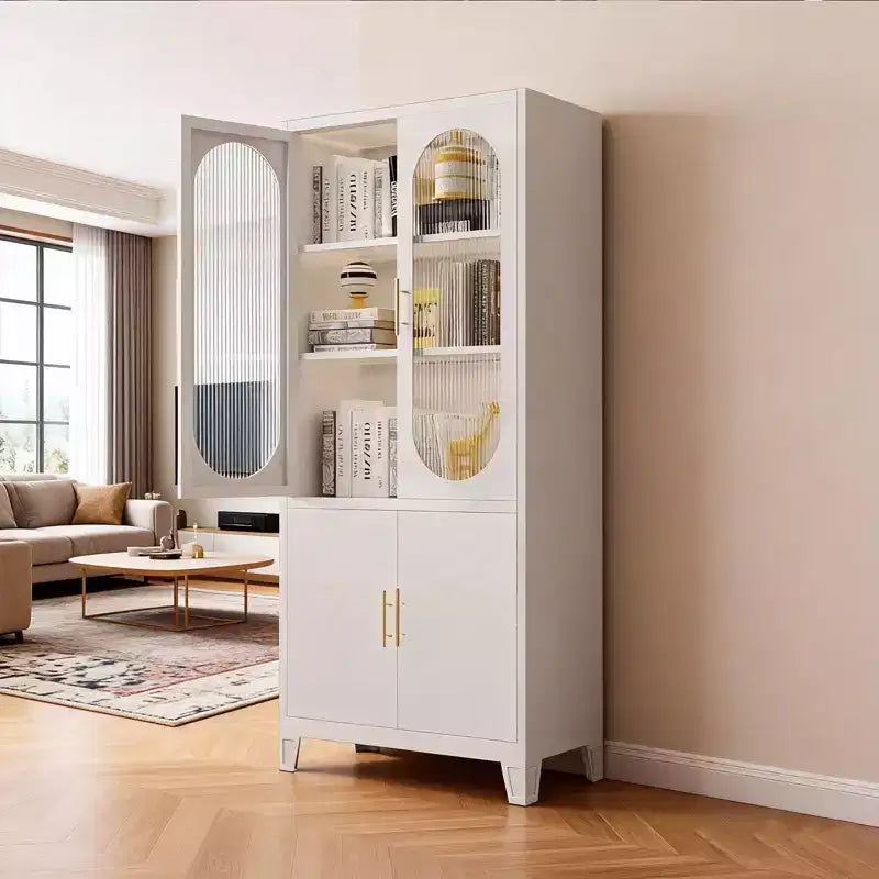 Meuble de salle de bain autoportant de 70 pouces, meuble de rangement haut avec portes en verre trempé dépoli, étagères réglables, rangement pour articles de toilette pour salon