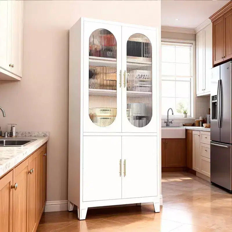 Meuble de salle de bain autoportant de 70 pouces, meuble de rangement haut avec portes en verre trempé dépoli, étagères réglables, rangement pour articles de toilette pour salon
