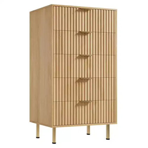 5 Drawer Dresser, Modern Chest of Drawers with Deep Drawers and Wide Top, Fluted Wooden Dresser Organizer for Living Room, Hallway