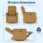 Fauteuil inclinable pivotant à 360° avec station de charge USB, fauteuil en cuir, fauteuil à bascule électrique avec siège profond rembourré, soutien lombaire réglable
