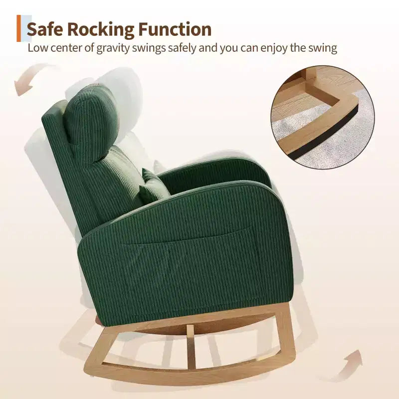 Fauteuil à bascule de puériculture, fauteuil planeur moderne rembourré avec oreiller, fauteuil à bascule pour salon chambre à coucher