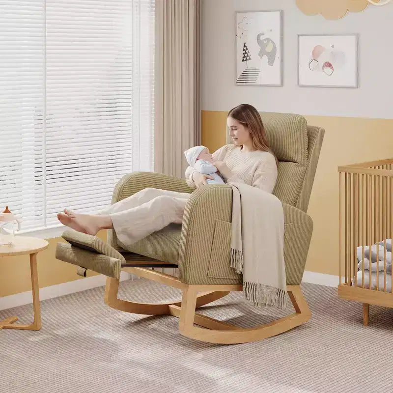 Fauteuil à bascule de puériculture, fauteuil planeur moderne rembourré avec oreiller, fauteuil à bascule pour salon chambre à coucher