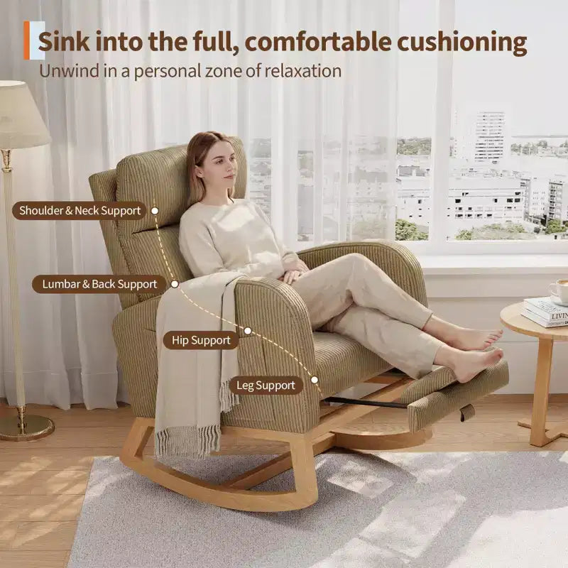 Fauteuil à bascule de puériculture, fauteuil planeur moderne rembourré avec oreiller, fauteuil à bascule pour salon chambre à coucher