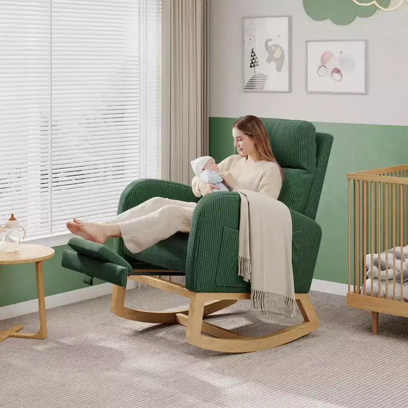 Fauteuil à bascule de puériculture, fauteuil planeur moderne rembourré avec oreiller, fauteuil à bascule pour salon chambre à coucher