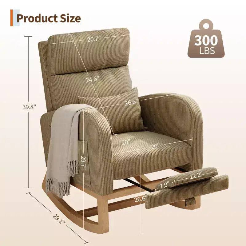 Fauteuil à bascule de puériculture, fauteuil planeur moderne rembourré avec oreiller, fauteuil à bascule pour salon chambre à coucher