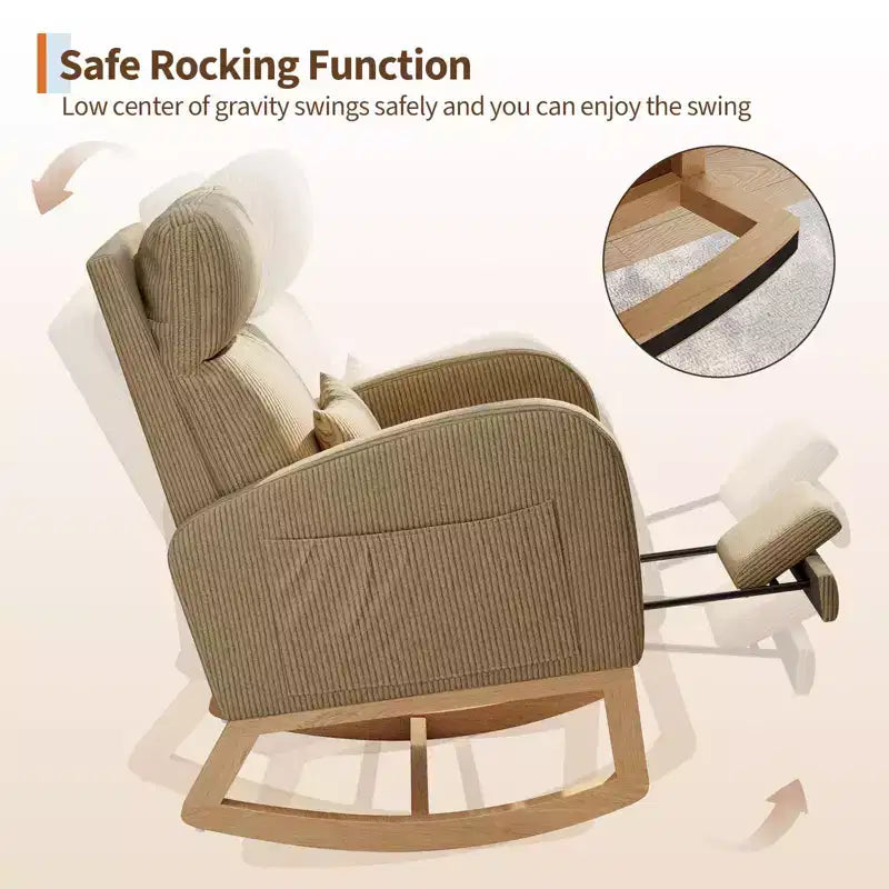 Fauteuil à bascule de puériculture, fauteuil planeur moderne rembourré avec oreiller, fauteuil à bascule pour salon chambre à coucher