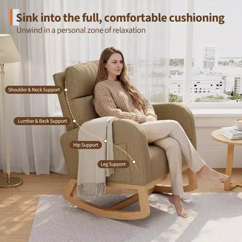 Fauteuil à bascule de puériculture, fauteuil planeur moderne rembourré avec oreiller, fauteuil à bascule pour salon chambre à coucher