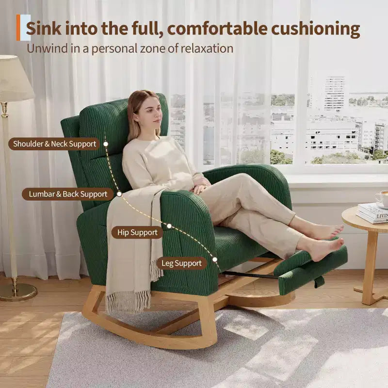 Fauteuil à bascule de puériculture, fauteuil planeur moderne rembourré avec oreiller, fauteuil à bascule pour salon chambre à coucher