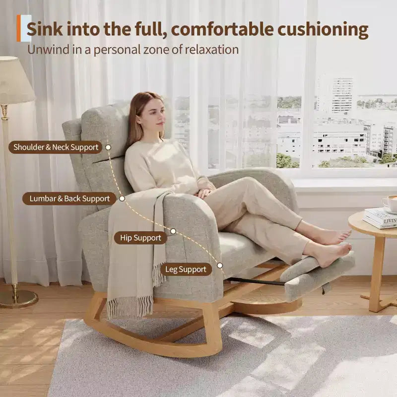 Fauteuil à bascule de puériculture, fauteuil planeur moderne rembourré avec oreiller, fauteuil à bascule pour salon chambre à coucher
