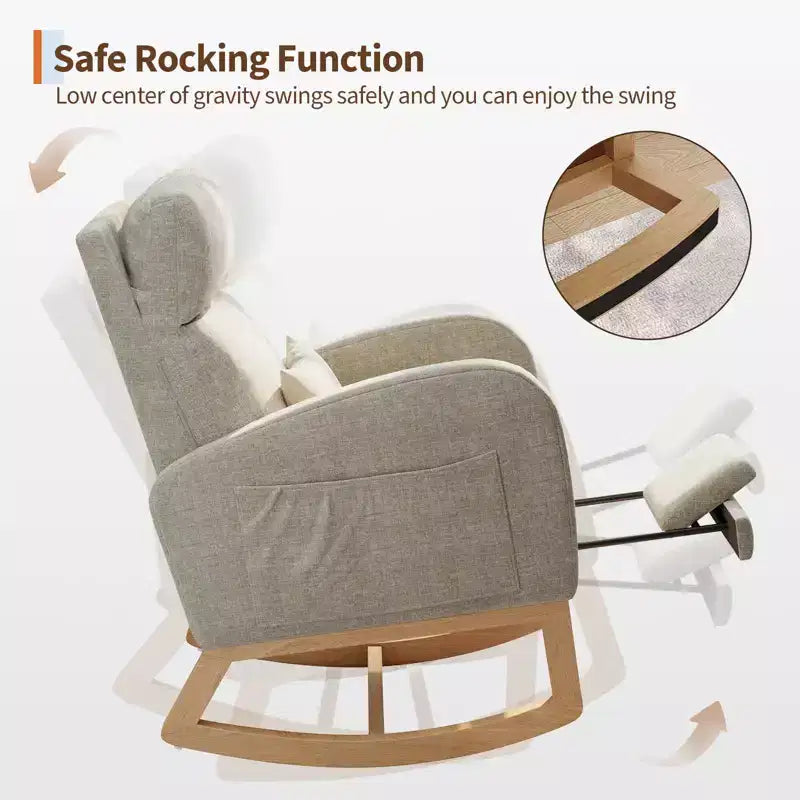 Fauteuil à bascule de puériculture, fauteuil planeur moderne rembourré avec oreiller, fauteuil à bascule pour salon chambre à coucher