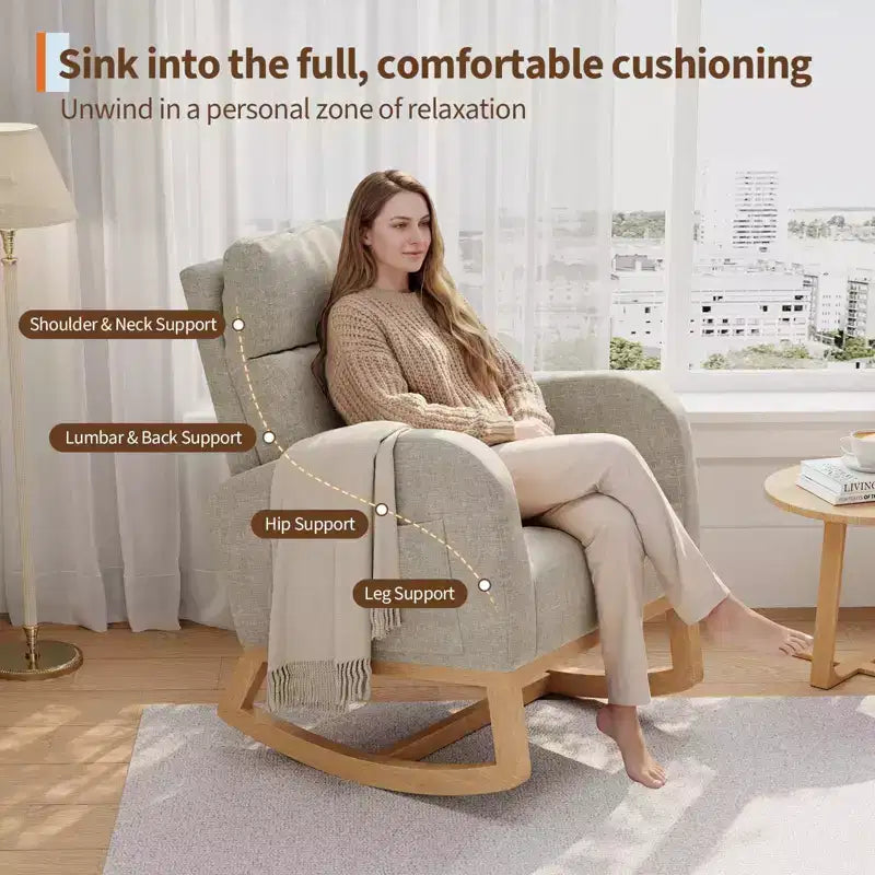 Fauteuil à bascule de puériculture, fauteuil planeur moderne rembourré avec oreiller, fauteuil à bascule pour salon chambre à coucher