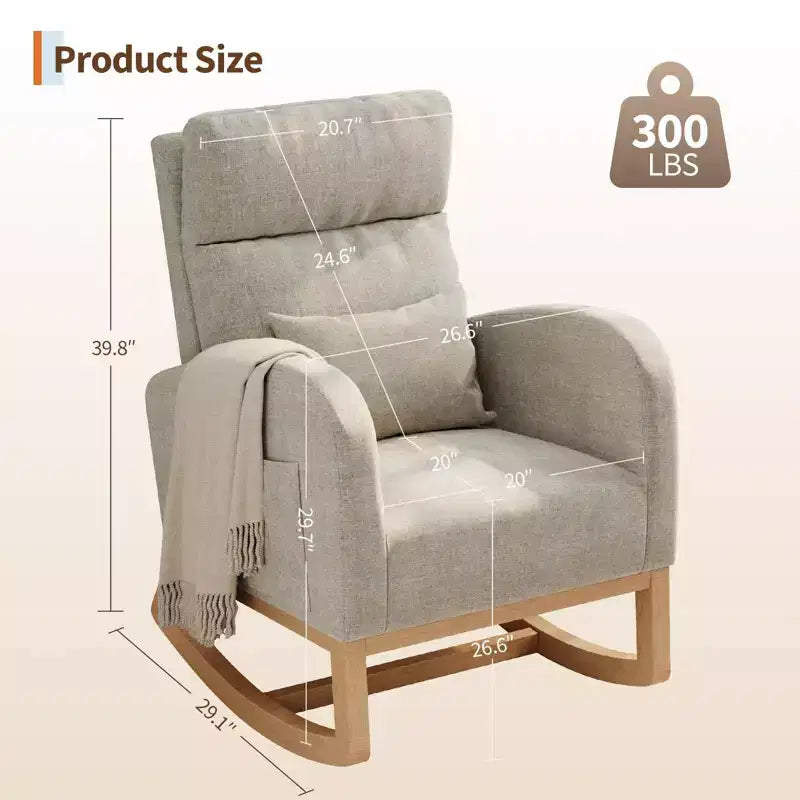 Fauteuil à bascule de puériculture, fauteuil planeur moderne rembourré avec oreiller, fauteuil à bascule pour salon chambre à coucher