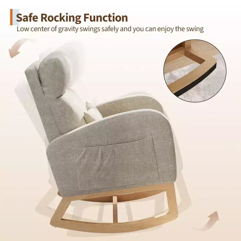 Fauteuil à bascule de puériculture, fauteuil planeur moderne rembourré avec oreiller, fauteuil à bascule pour salon chambre à coucher