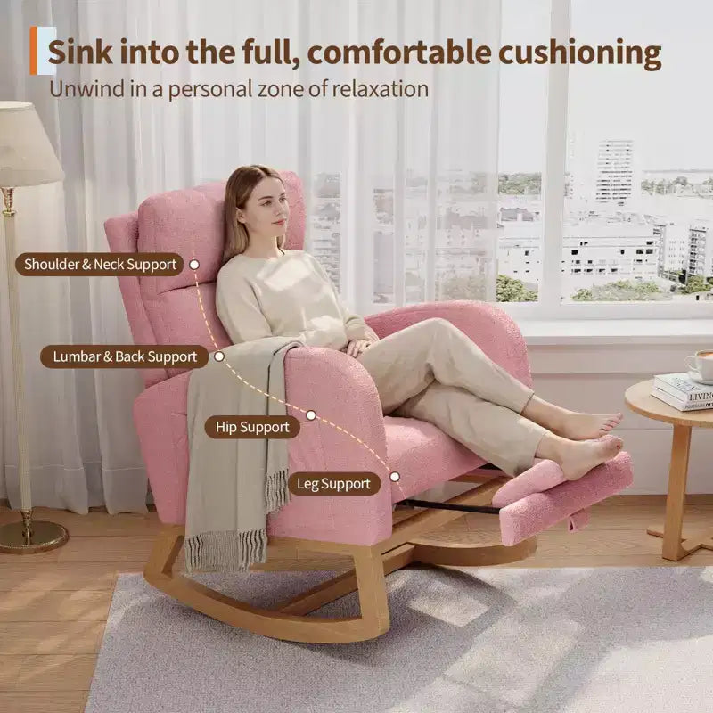 Fauteuil à bascule de puériculture, fauteuil planeur moderne rembourré avec oreiller, fauteuil à bascule pour salon chambre à coucher