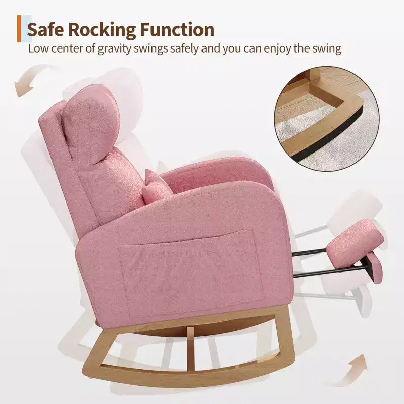Fauteuil à bascule de puériculture, fauteuil planeur moderne rembourré avec oreiller, fauteuil à bascule pour salon chambre à coucher