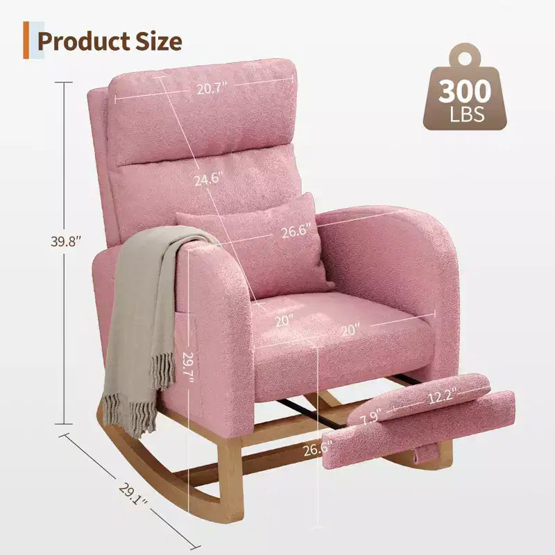 Fauteuil à bascule de puériculture, fauteuil planeur moderne rembourré avec oreiller, fauteuil à bascule pour salon chambre à coucher