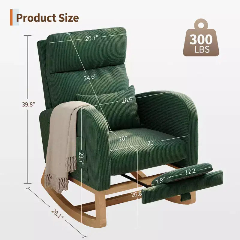 Fauteuil à bascule de puériculture, fauteuil planeur moderne rembourré avec oreiller, fauteuil à bascule pour salon chambre à coucher