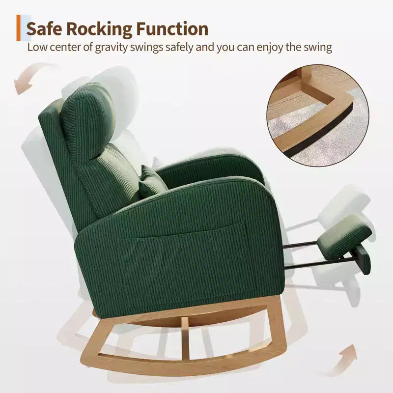 Fauteuil à bascule de puériculture, fauteuil planeur moderne rembourré avec oreiller, fauteuil à bascule pour salon chambre à coucher