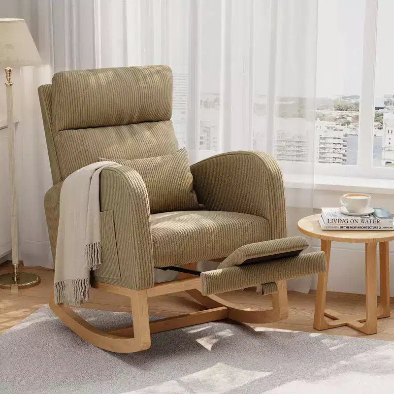 Fauteuil à bascule de puériculture, fauteuil planeur moderne rembourré avec oreiller, fauteuil à bascule pour salon chambre à coucher