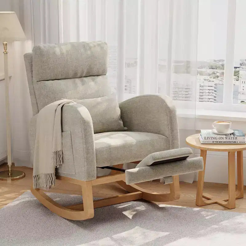 Fauteuil à bascule de puériculture, fauteuil planeur moderne rembourré avec oreiller, fauteuil à bascule pour salon chambre à coucher