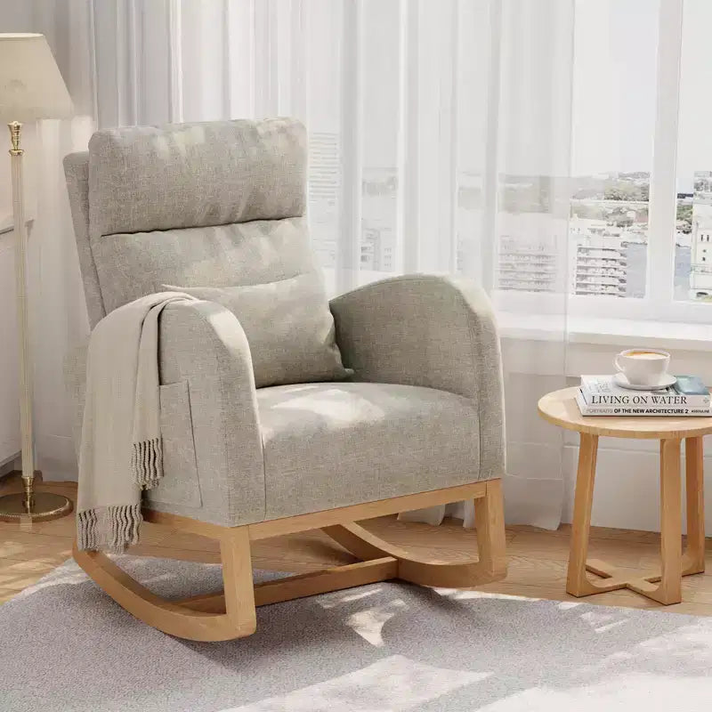 Fauteuil à bascule de puériculture, fauteuil planeur moderne rembourré avec oreiller, fauteuil à bascule pour salon chambre à coucher