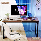 Dyonery Bureau informatique avec prises électriques, plateau de 3 cm d'épaisseur pour le bureau à domicile, jeux, écriture, travail pour le bureau à domicile, marron rustique