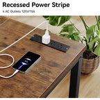 Dyonery Bureau informatique avec prises électriques, plateau de 3 cm d'épaisseur pour le bureau à domicile, jeux, écriture, travail pour le bureau à domicile, marron rustique