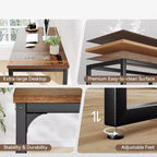 Dyonery Bureau informatique avec prises électriques, plateau de 3 cm d'épaisseur pour le bureau à domicile, jeux, écriture, travail pour le bureau à domicile, marron rustique