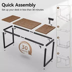 Dyonery Bureau informatique avec prises électriques, plateau de 3 cm d'épaisseur pour le bureau à domicile, jeux, écriture, travail pour le bureau à domicile, marron rustique