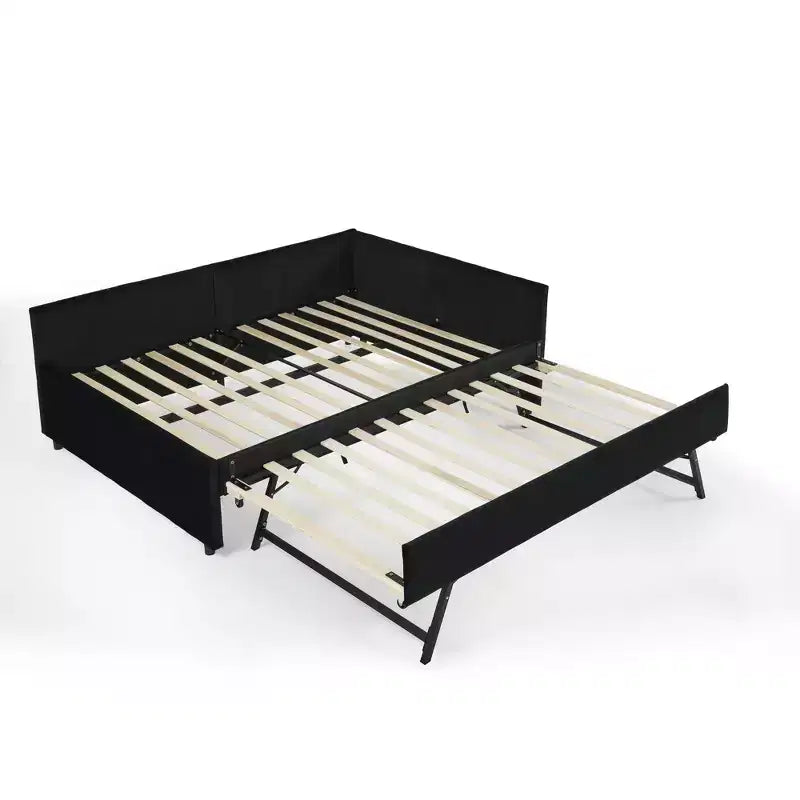 Bellemave Lit de repos double capitonné avec lit gigogne, cadre de canapé-lit avec dossier et accoudoirs confortables, noir.