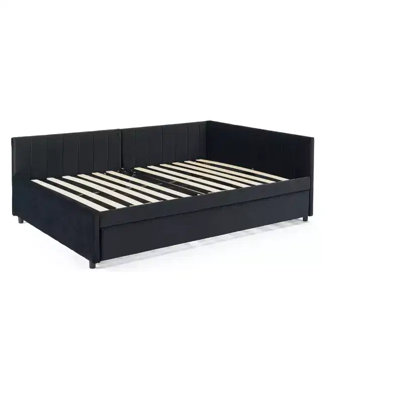 Bellemave Lit de repos double capitonné avec lit gigogne, cadre de canapé-lit avec dossier et accoudoirs confortables, noir.