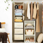 6-Shelf Hanging Closet Organizer with 3 Foldable Drawers, Non-Woven Fabric Closet Storage with Metal Hooks & Bamboo Support Strips, Beige 30x30x120 cm