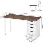 Bureau informatique avec 5 tiroirs, bureau à domicile rustique marron de 120 cm avec rangement, bureau moderne simple pour ordinateur portable, table d'étude pour petits espaces