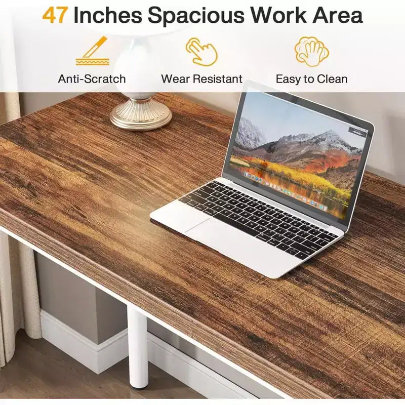 Bureau informatique avec 5 tiroirs, bureau à domicile rustique marron de 120 cm avec rangement, bureau moderne simple pour ordinateur portable, table d'étude pour petits espaces