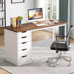 Bureau informatique avec 5 tiroirs, bureau à domicile rustique marron de 120 cm avec rangement, bureau moderne simple pour ordinateur portable, table d'étude pour petits espaces