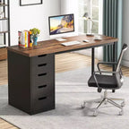 Bureau informatique avec 5 tiroirs, bureau à domicile rustique marron de 120 cm avec rangement, bureau moderne simple pour ordinateur portable, table d'étude pour petits espaces