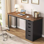 Bureau informatique avec 5 tiroirs, bureau à domicile rustique marron de 120 cm avec rangement, bureau moderne simple pour ordinateur portable, table d'étude pour petits espaces