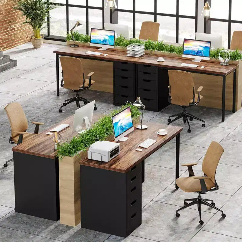 Bureau informatique avec 5 tiroirs, bureau à domicile rustique marron de 120 cm avec rangement, bureau moderne simple pour ordinateur portable, table d'étude pour petits espaces