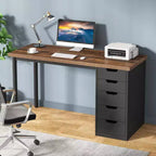 Computer Desk with 5 Drawers, 47 inches Rustic Brown Home Office Desk with Storage, Modern Simple Laptop Desk Study Writing Table for Small Spaces