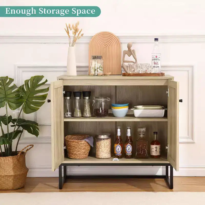 Meuble de Buffet, Armoire de Rangement Boho en Rotin, Table d'Appoint pour Entrée, Salon, Couloir, Cuisine
